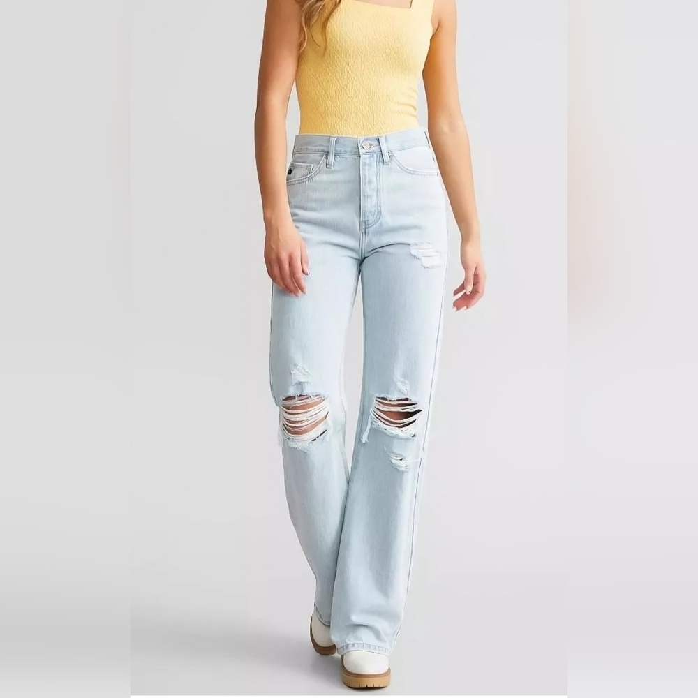 KanCan HR Button Fly Light Wash 90s Flare Jeans Distressed Y2K College 5/26 NEW - Picture 5 of 15